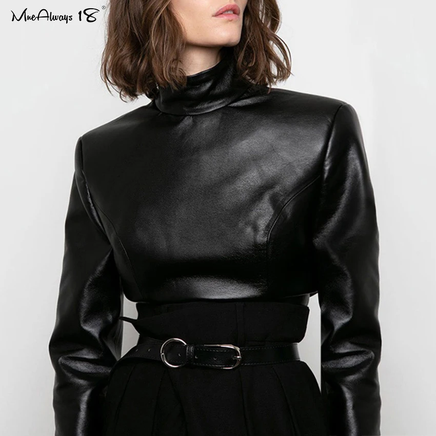 Blusa de cuero negra Clearance