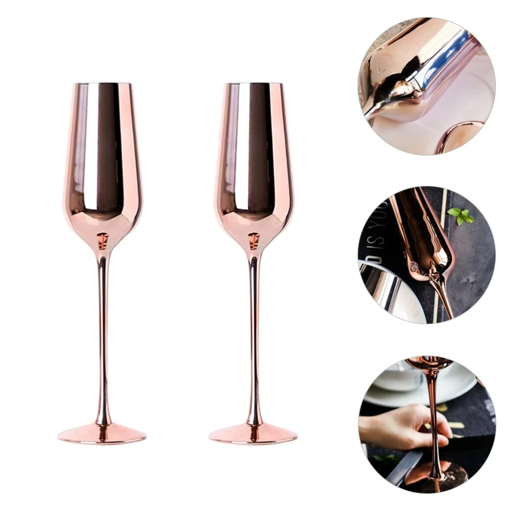 Parties and Anniversary 200ML Unbreakable BPA Free Champagne Wine Glasses for Wedding Stainless Steel Champagne Flutes Glass Set of 2 gold 