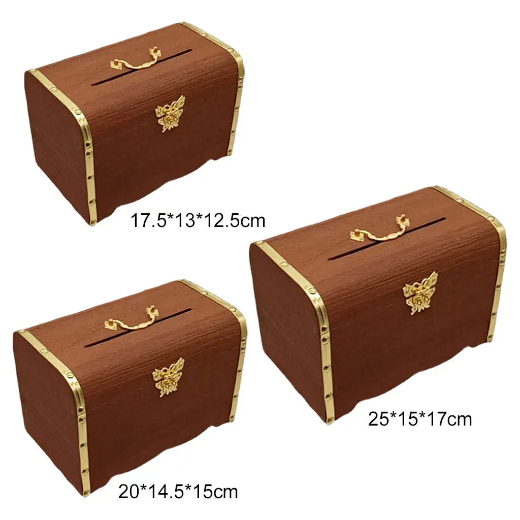 Antique Wooden Treasure Chest Storage Box Piggy Bank With Lock And Keys