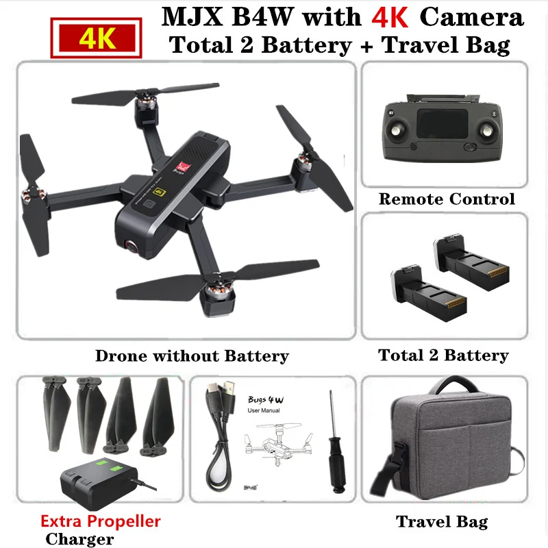 Большой Квадрокоптер MJX B4W gps Дроны с 5G wifi FPV 4K HD камера Анти-тряска 20 минут время полета 1,6 км Вертолет VS SG906 X12 Дрон - Цвет: Black 2B Carry Bag