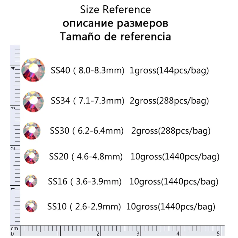 Oleeya Rhinestones Size reference