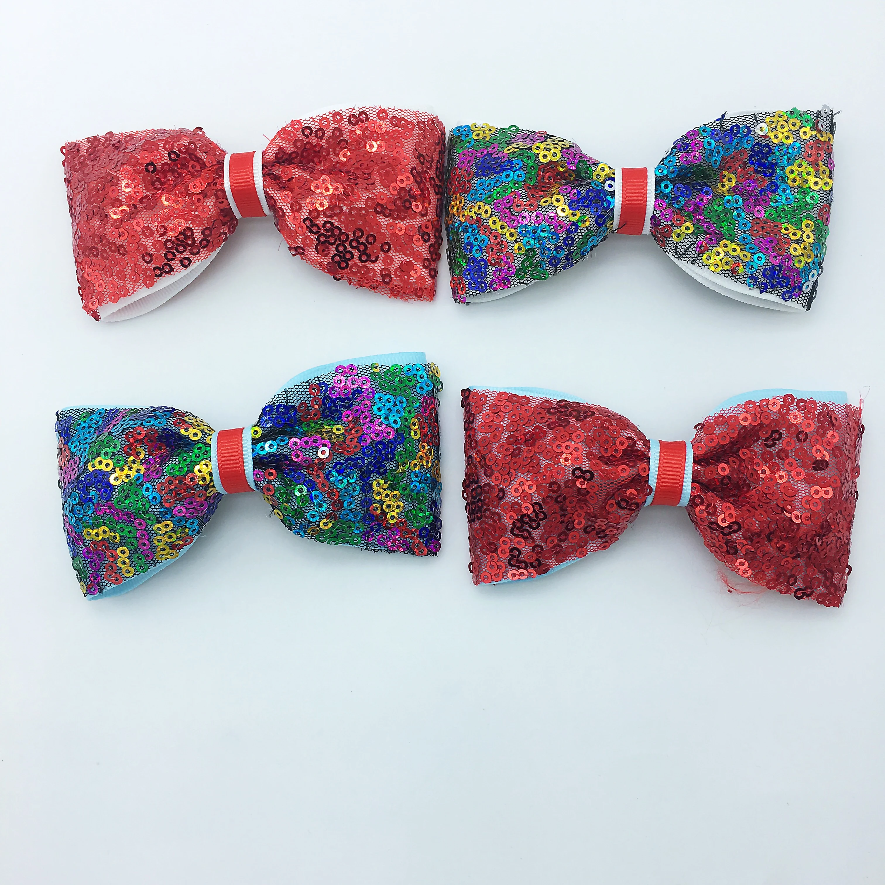 4 Pcs/lot 4.5inch Sequin Cartoon Bow knot Hair Grips For Kids Girls Cute Solid Ribbon Clips Accessories Drop shipping |