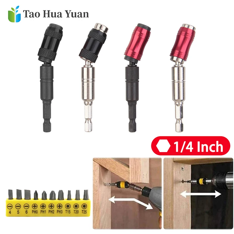 1/4" Pivoting Magnetic Screw Drill Bit Tip Holder Screwdriver Woodworking Tool Quick Change Locking Guide Extension Rod Part |
