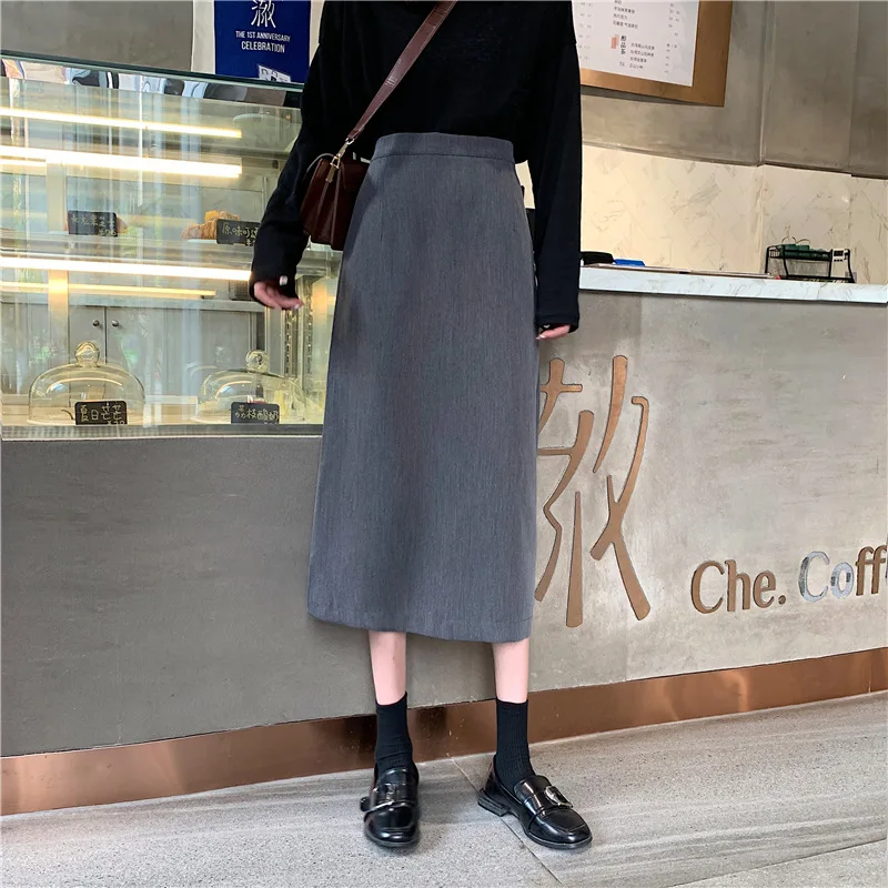 

Autumn New Style Solid Color Versatile Elasticity High-waisted Slit Korean-style Fashion Skirt