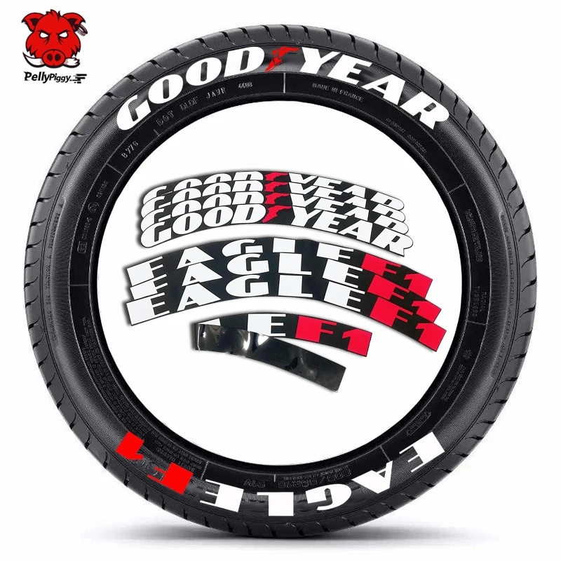 8pcs Car Tire Decals Car Tuning Universal 3D Permanent PVC Joined Lettering Sticker Car Stickers Car Lettering Sticker
