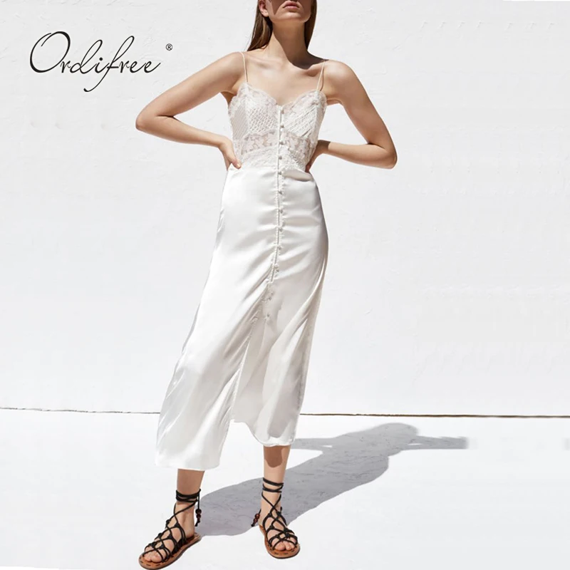 Satin slip dress white Clearance