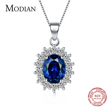 

Modian Natural Blue Crystal luxury Genuine 925 Sterling Silver Pendant Brand Zirconia Necklace Wedding Jewelry For Women