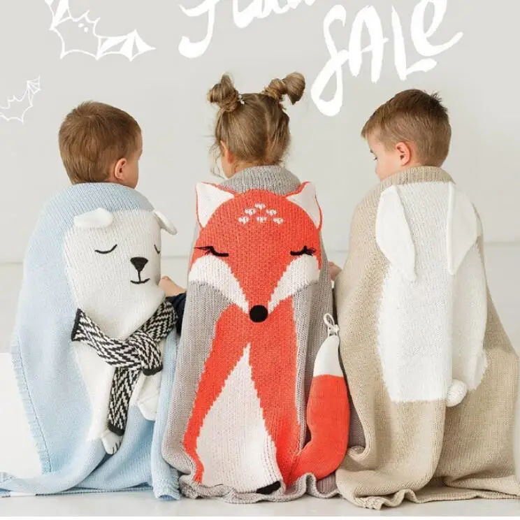 

White Bear Newborn Baby Blanket Cute Stereo Ear Blanket To Children Warm Soft Knitted Blanket Beach Baby Blankets Christmas Gift