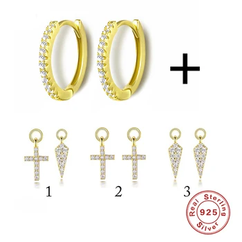 

ROXI Creative Free Collocation 10mm Crystals Hoop Earrings for Women Cross Leaf Pendant Wedding Earrings 925 Sterling Silver