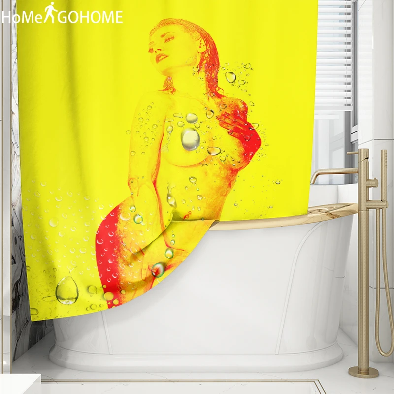 Голые девушки акварельные художественные занавески для душа водостойкий материал для ванной занавески для душа Красота 3D занавески s для ванны душ желтый