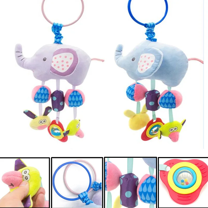 Cartoon Elepant Baby Bed Stroller Hanging Rattles Newborn Mobile Rabbit Teether Appease Plush Toy With BB Bell Paper Rubber Ring | Игрушки и