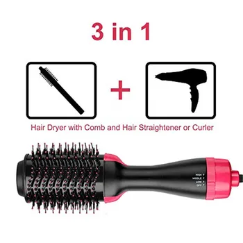 

2 - 1 ONE STEP Electric Hair Dryer Brush Adjustable temperature Hot & Cold Air Volumizer Curling Straightening Salon Styler Comb