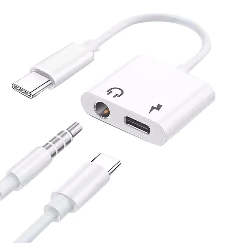 New 2 in 1 Type C to 3 5mm Charger Audio Adapter Headphone Jack Portable USB Cable DOM668
