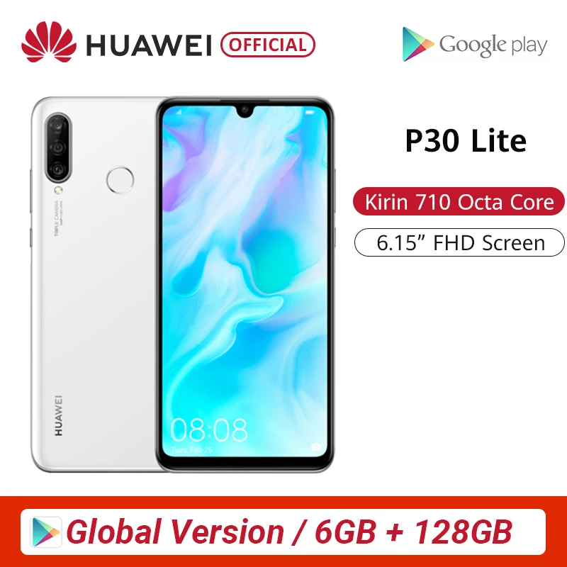 Глобальная версия huawei P30 Lite 6 ГБ 128 Гб Смартфон P30Lite 6,15 дюймов Kirin 710, четрыре ядра, мобильный телефон, EMUI Android 9 мобильного телефона