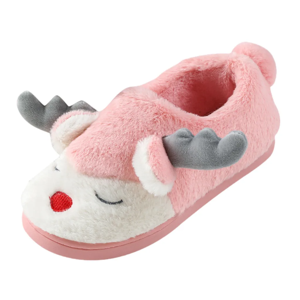 Рождественские милые хлопковые тапочки с оленями; зимняя теплая Домашняя обувь для маленьких девочек; мягкая домашняя обувь для малышей; 70