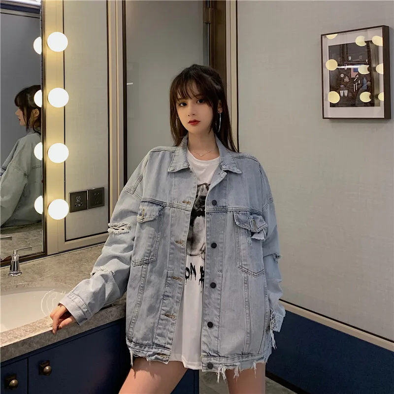 

Spring And Autumn Neutral Street Style Denim Jacket Retro Slimming Lapel Long-Sleeved Short Jacket Denim Jacket