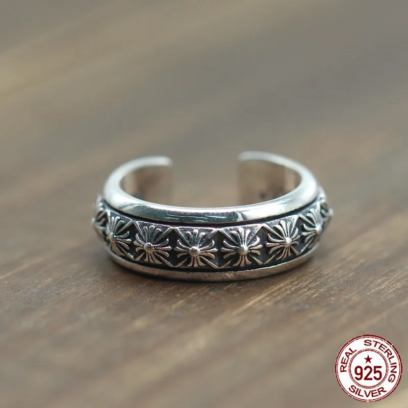 

925 sterling silver ring personality fashion hip-hop punk style couple hip-hop cross shape jewelry to send a birthday gift