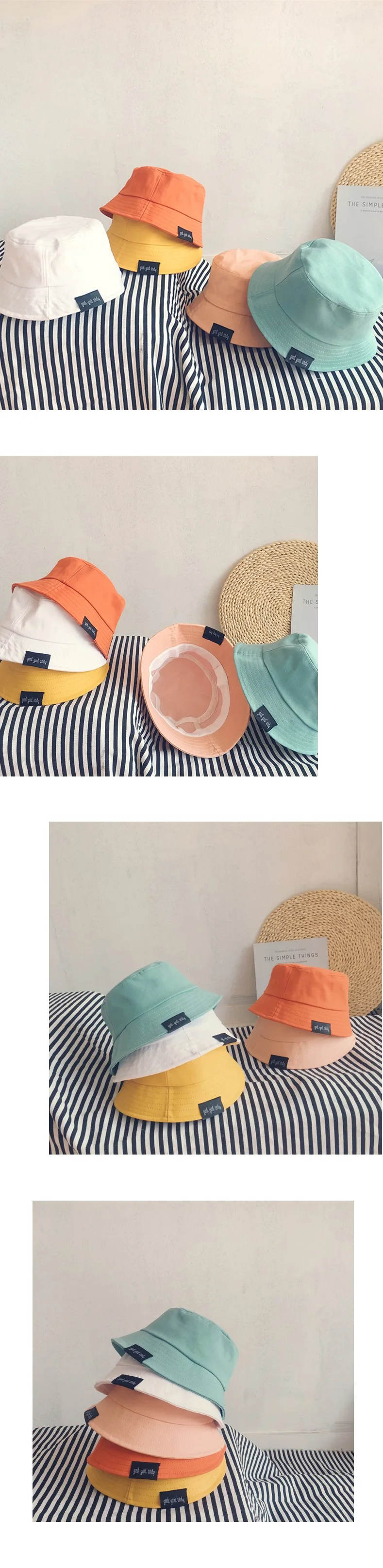 Summer Kids Girls Candy Color Cotton Bucket Hat Solid Plain Baby Boys Sun Caps Children Bonnet