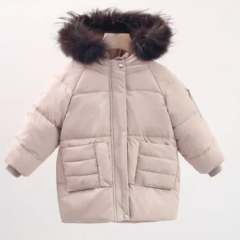 

2020 Winter Fur Hooded Jacket for Girls Boys Warm Down Coat Boys Big Pocket Jackets Thick Children Coats Teenage Kids Outerwear