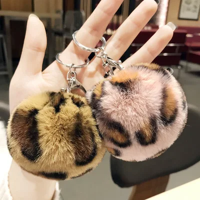 Leopard Love Heart плюшевый брелок для ключей женские помпоны имитация кроличьего меха