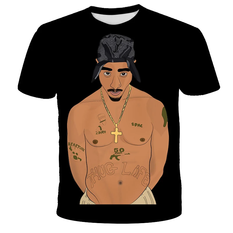 Новая летняя модная мужская и женская футболка Rapper 2pac Tupac 3d принт хип-хоп футболка s Повседневная крутая футболка для мужчин размера плюс 5XL