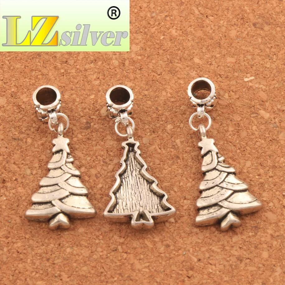 17.6x40mm 72PCS Zinc Alloy Star Christmas Tree Lush Foliage Charm Beads Fit European Bracelets Jewelry DIY B744