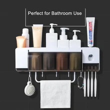Многофункциональный стеллаж для хранения, настенный держатель для зубной щетки, автоматический диспенсер для зубной пасты, вешалка для полотенец, ящик для хранения для ванной комнаты