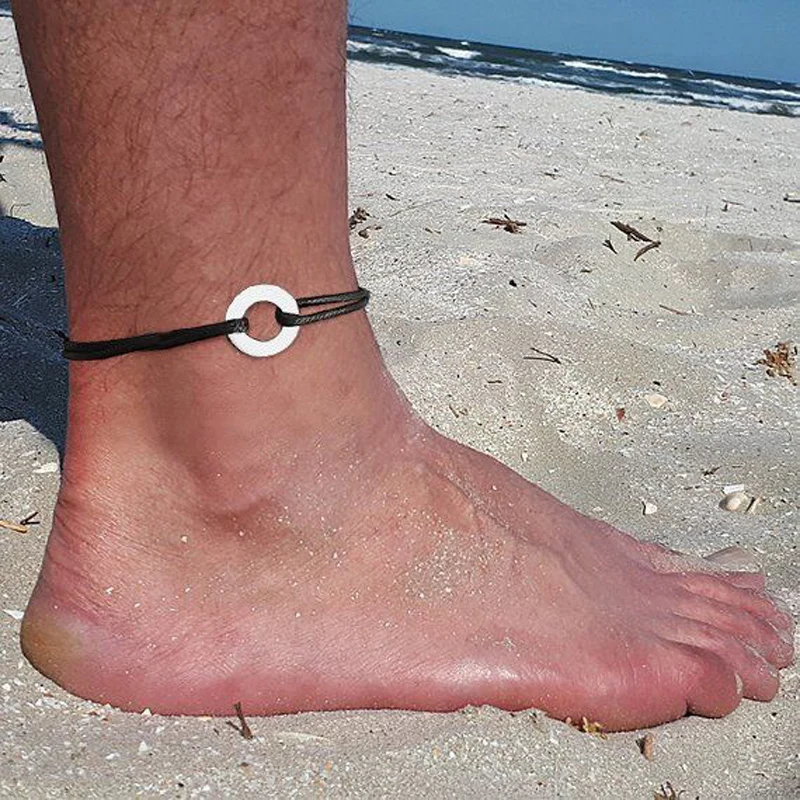CIRCLE CHARM ROPE ANKLETS FOR MEN BLACK ROPE WITH SILVER COLOR CIRCLE ADJUSTABLE BRACELET UNISEX JEWELRY CIRCLE CHARM ROPE ANKLETS FOR MEN BLACK ROPE WITH SILVER COLOR CIRCLE ADJUSTABLE BRACELET UNISEX JEWELRY