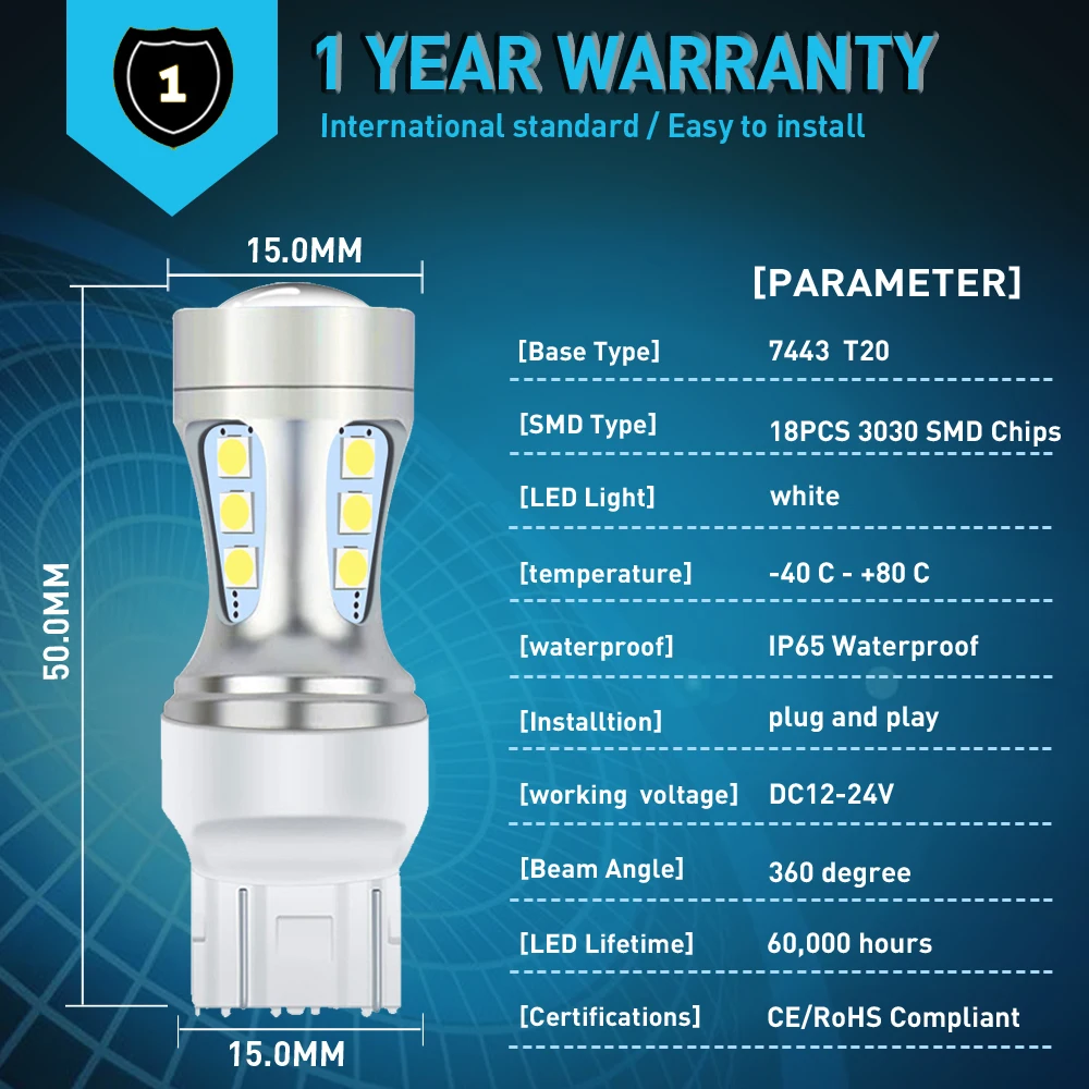 2x7443 T20 W21/5 Вт светодиод шина может свет DRL светодиодные лампы белый для BMW E60 E90 Ford