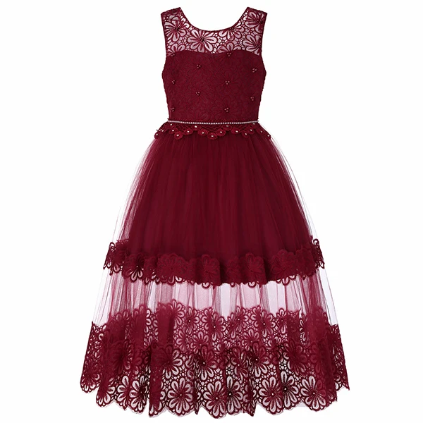 Элегантные Детские платья для девочек, платье принцессы для выпускного вечера вечерние платья для девочек 4, 8, 10, 12, 15 лет, детское свадебное платье для девочек, одежда - Цвет: WineRed