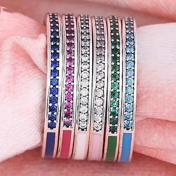 

Original Radiant Hearts Rings With Colorful Enamel For Women 925 Sterling Silver Ring Wedding Party Gift Fine Jewelry
