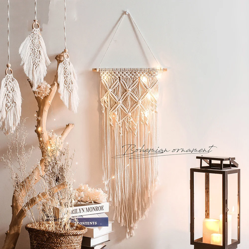 

Nordic Macrame Handmade Tapestry Bohemian Woven Knitted Tapestries Living Room Wall Hanging Home Decor Gift