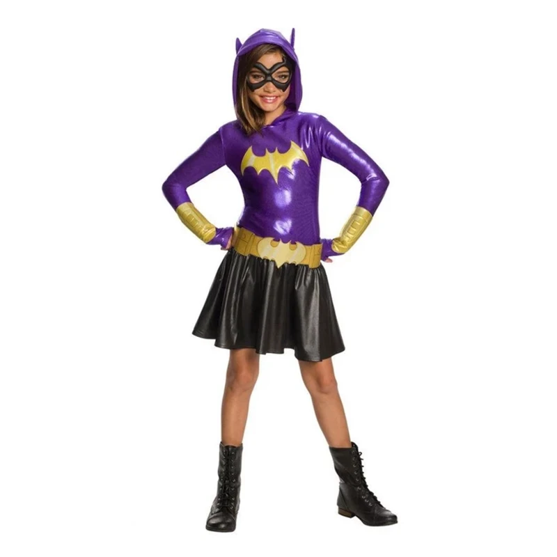 Платье с капюшоном для девочек с героями мультфильма «супергерой»; Детский костюм «летучая мышь»; платье-пачка; костюм на Хэллоуин(от 3 до 9 лет); вечерние платья