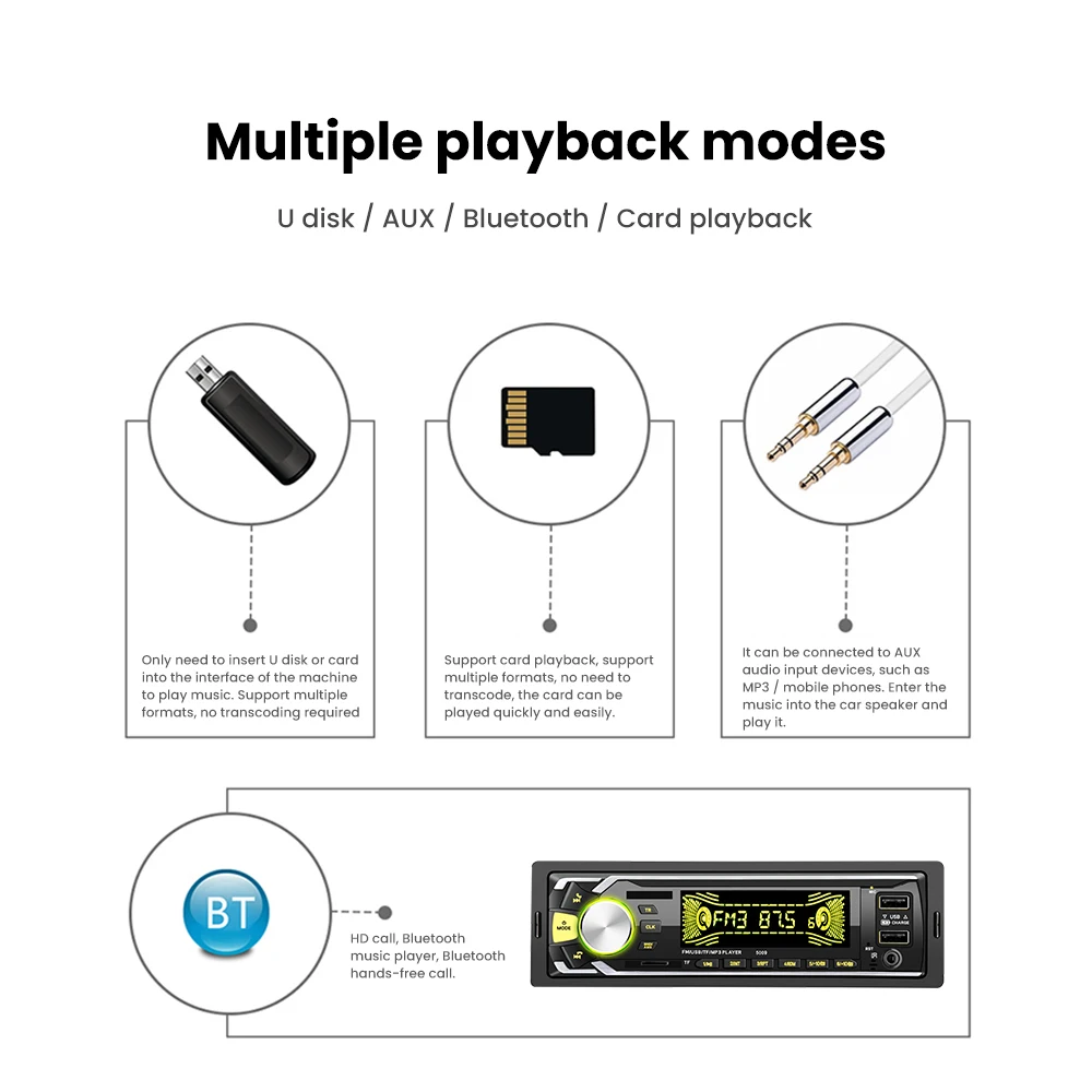 AOSHIKE Bluetooth Autoradio Car Stereo Radio FM Aux Input Receiver TF USB 12V In-dash 1 Din Car MP3 Multimedia Player Dual USB