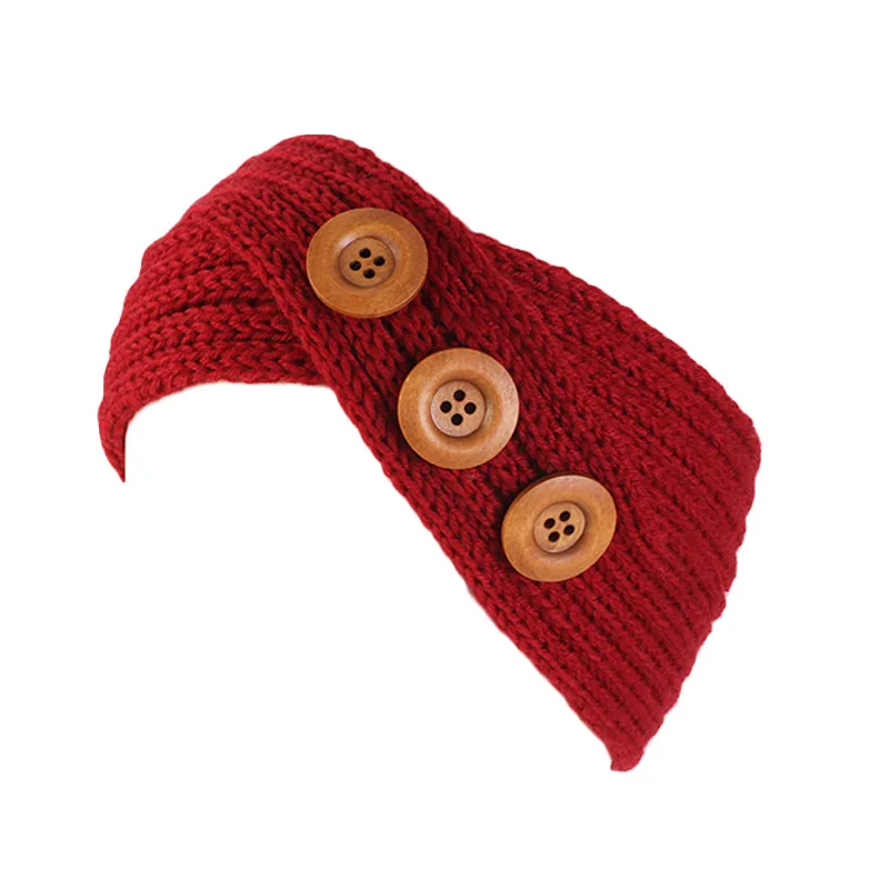 Новая женская зимняя вязаная повязка на голову с 3 деревянными пуговицами, теплые головные повязки в богемном стиле, повязки на голову, аксессуары для волос