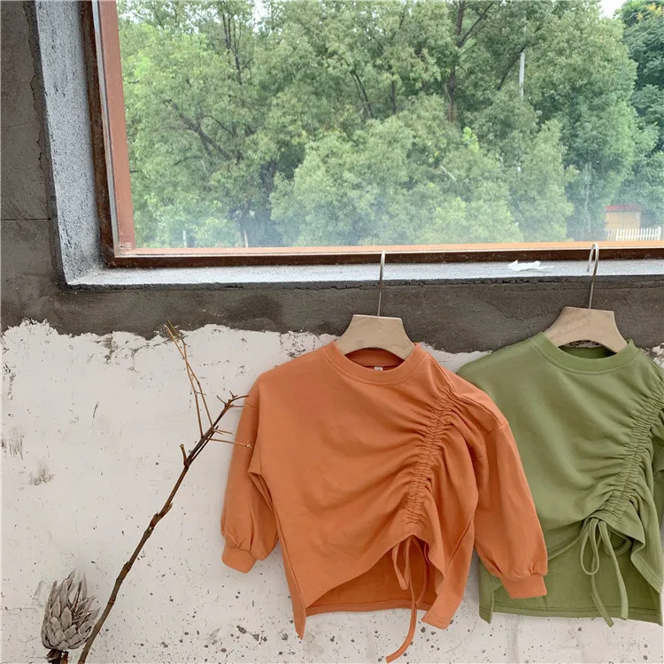 1865 Autumn New Korean Pure Color Loose Boys And Girls Sweatershirt Pullover T Shirt Long Sleeve Top Wear Kids Sweatershirt