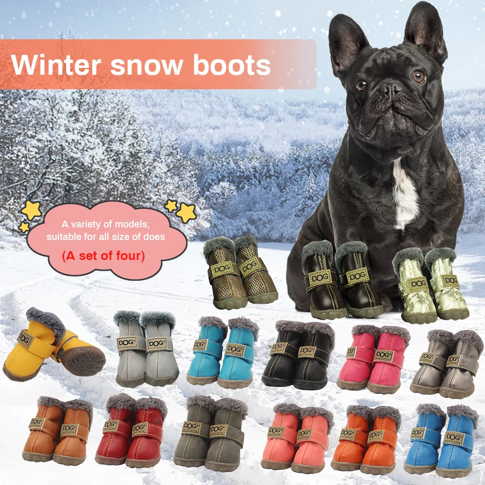Winter Pet Dog Shoes Warm Snow Boots Waterproof Fur 4Pcs/Set Small