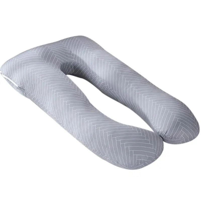 Подушка из чистого хлопка, u-образная Подушка для сна для беременных, серая полосатая Подушка для сна для беременных женщин