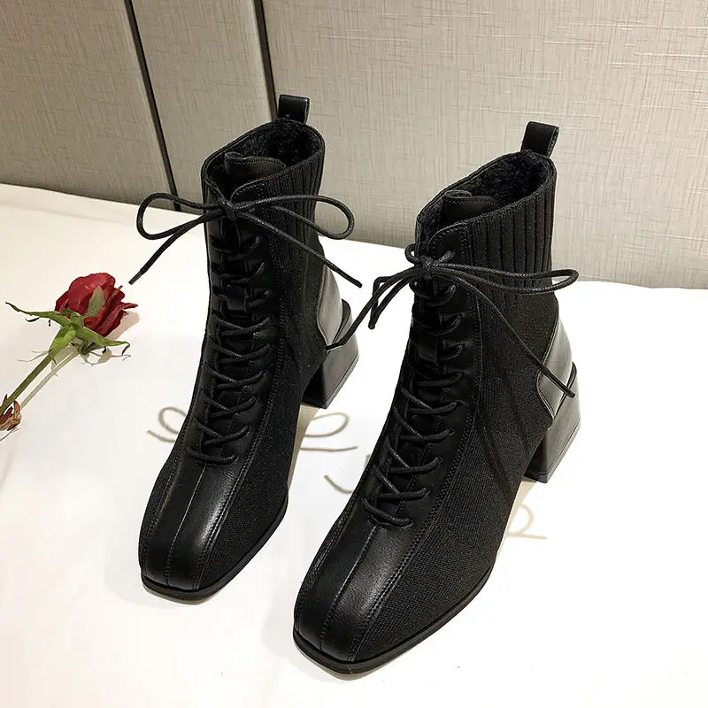 2020 Winter Women's Shoes New Korean-Style All-match Killer Booties Chelsea Net Red Thin Boots Elastic Cloth High Heel Boots