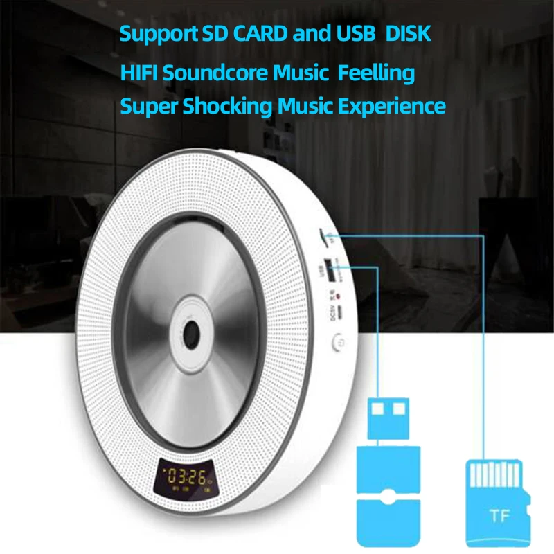 Leitor de cd Boombox com Capa de Poeira Bluetooth Parede Montável Controle Remoto Casa Música 2 Built-in Estéreo Alta Fidelidade Soundcore Alto-falantes - Image 3