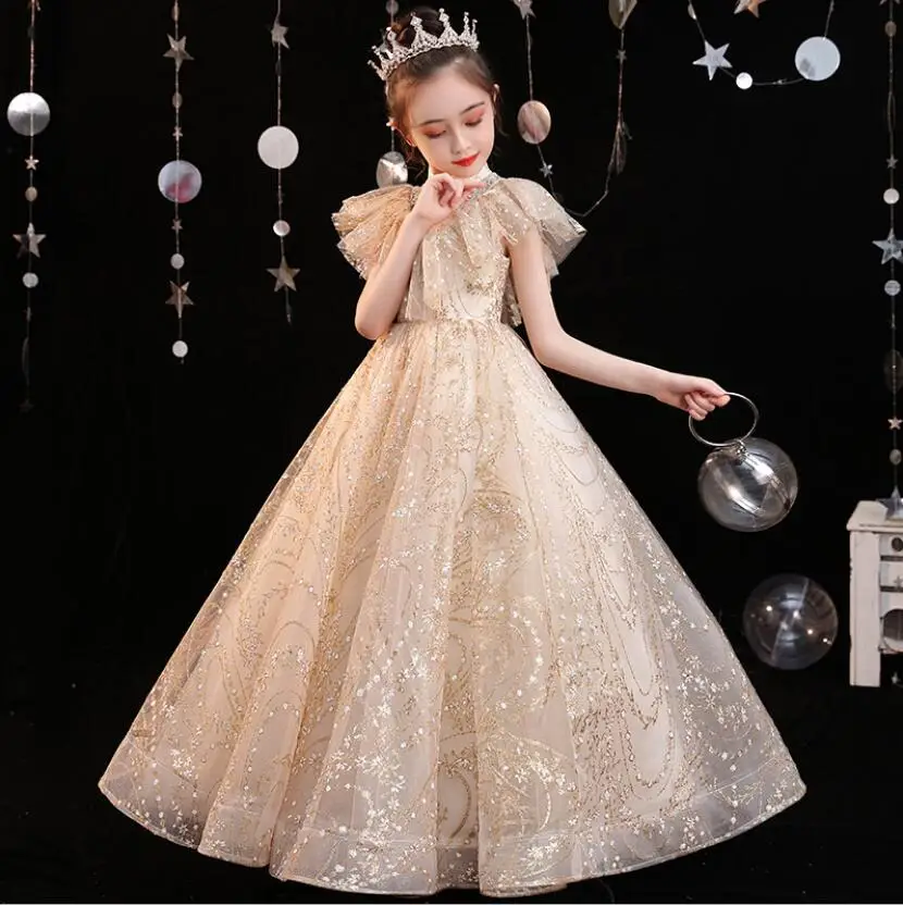 Elegant Girl Dress Ribbons Baby Kids Princess Ball Gown