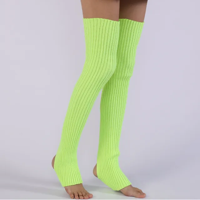 Ladies Winter Step on the foot socks Knitted Leg Warmers Boot Cuffs Trim Toppers Candy colors Long Leg Warmers ST014 Fluorescent yellow