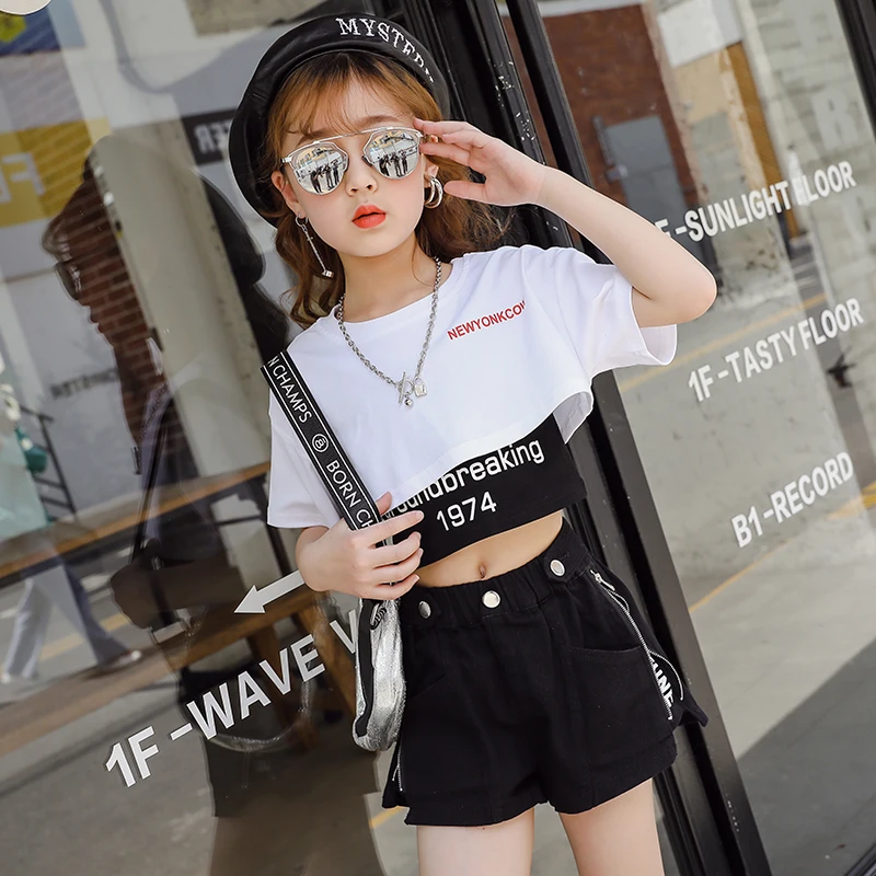 

Summer Fashionable Girls' Clothes Three-piece Sets Sweatshirt Short T-shirt Skinny Vest Shorts Letters Printed 3-13Y Girls Suits