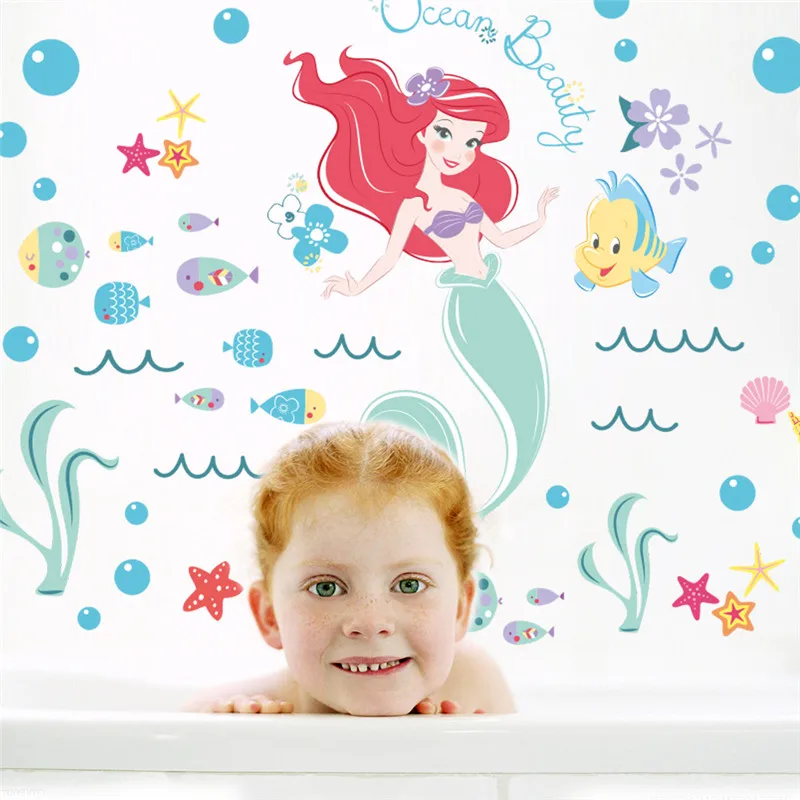 Disney Mermaid Fairy Wall Decals Kids Rooms Bathroom Home Decor Underwater Bubble Fish Wall Stickers Mural Art DIY Poster Disney Mermaid Fairy Wall Decals Kids Rooms Bathroom Home Decor Underwater Bubble Fish Wall Stickers Mural Art DIY Poster
