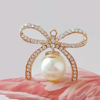 

10 PCS 43*51mm Metal KC Gold Bowknot Pendant Alloy Crystal Imitation Pearl Pendant Charm DIY Jewelry Accessories