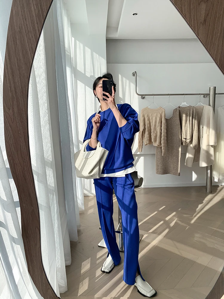 plus size pant suits for special occasions Bornladies 2022 Women Cotton Sweatshirt Suit Oversized Sets Female Stylish O Neck Loose Sweatshirt + Long Pants Suits Sets skirt suit set