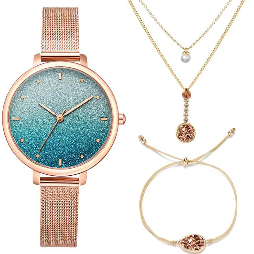 

2019 watches women fashion Watch set colorful star network small strap quartz watch shiny necklace bracelet gift for girlfriend