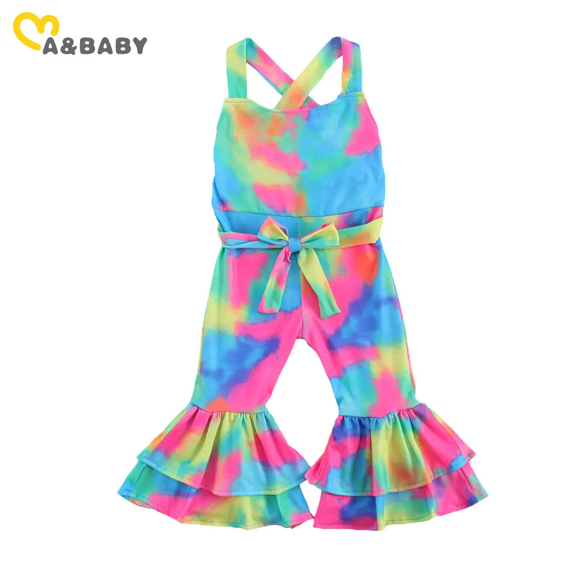 Ma&Baby 1 6Y Fashion Tie Dye Girls Jumpsuit Toddler Kid Girls Sleeveless Ruffles Flare Romper