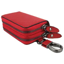 Сумка для ключей из кожи с поперечным узором, многофункциональная двухслойная сумка для ключей на молнии, стиль, кожаная сумка для ключей