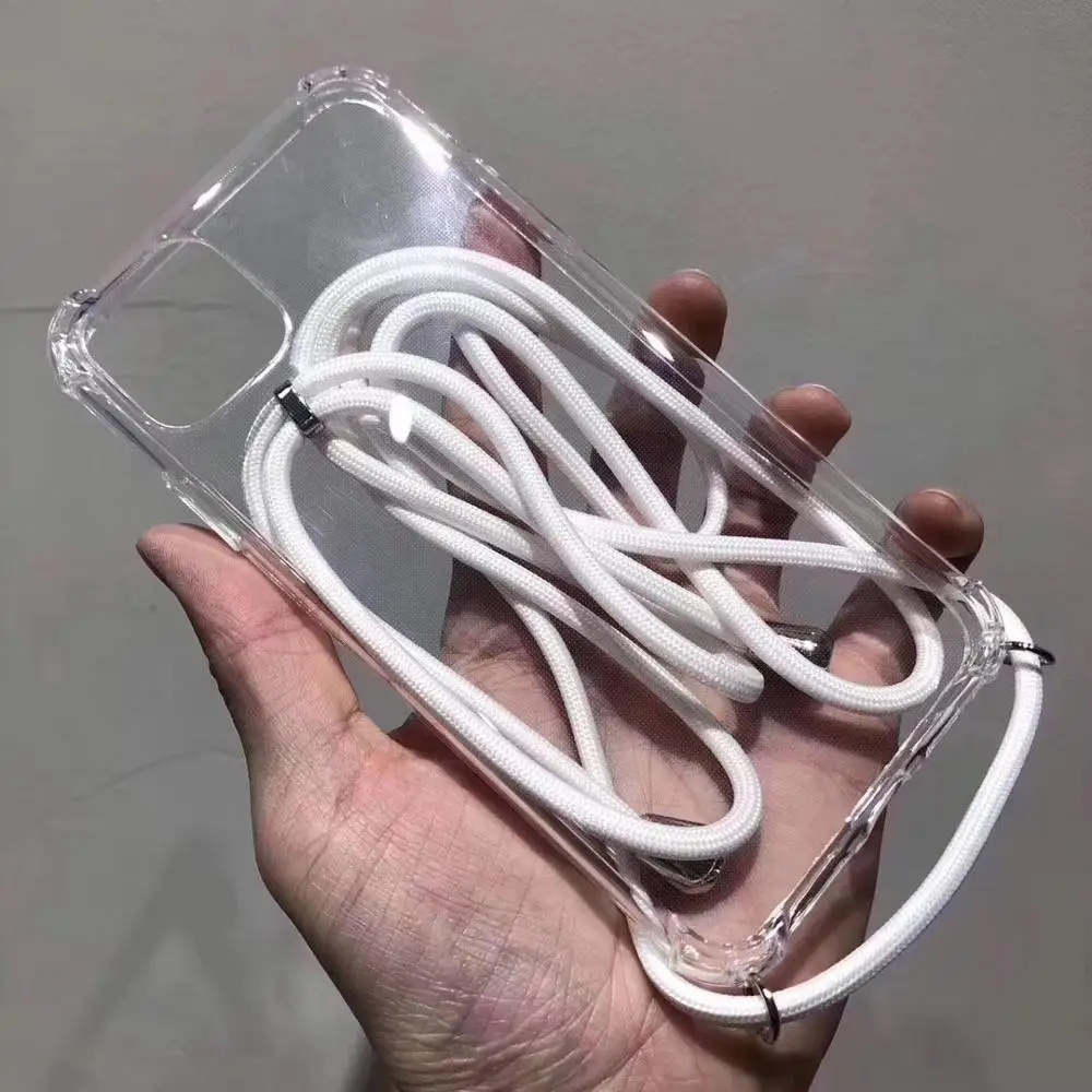Для Apple iPhone 11 Pro Max XS MAX XR X 7 8 6 6S Plus ремешок на цепочке Мягкий силиконовый чехол прозрачный чехол из ТПУ с веревкой - Цвет: Слоновая кость